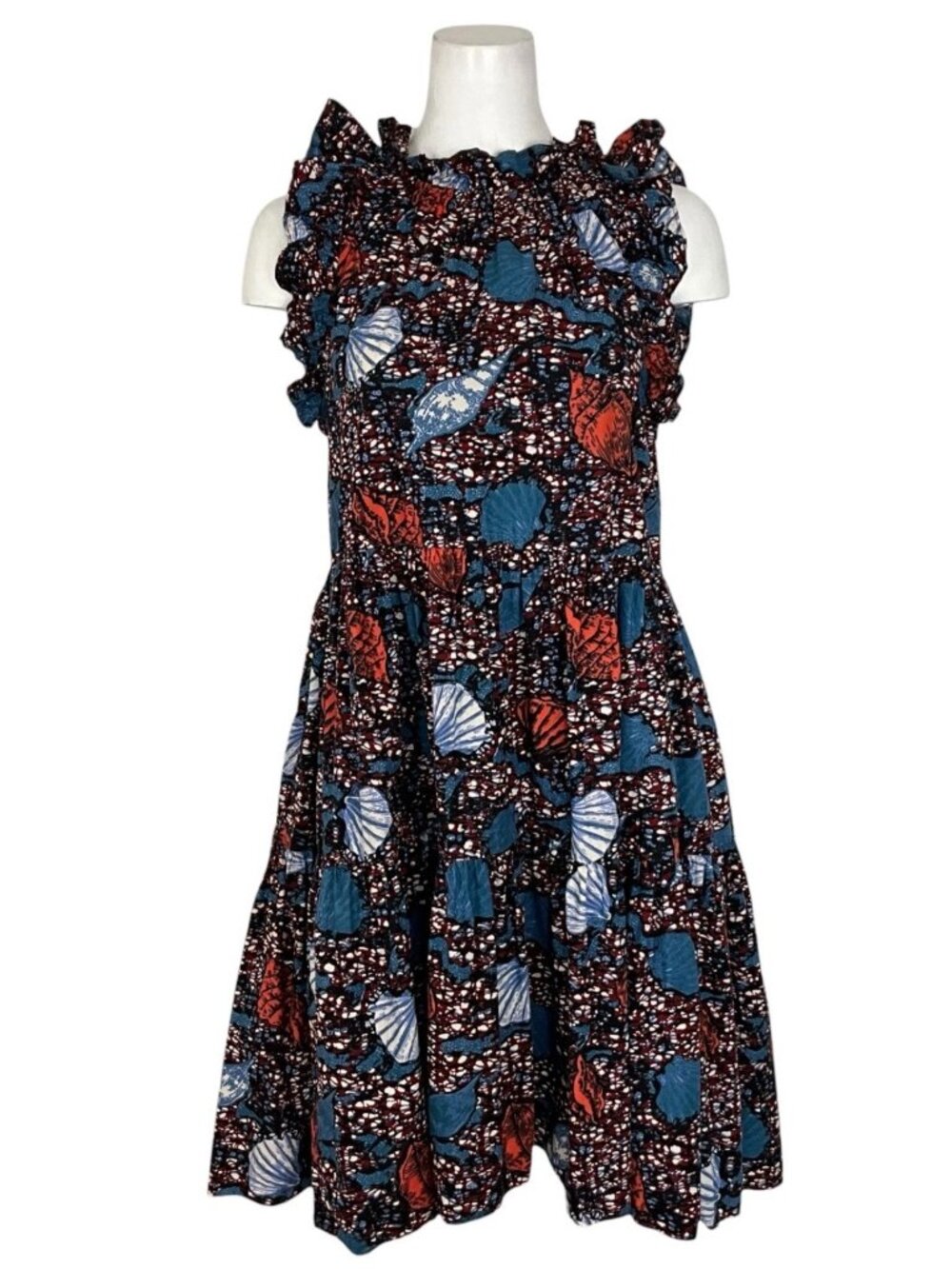 Ulla Johnson Tamsin Dress 6 Azul Cotton Ruffles Red White Blue Seashell Design - Picture 6 of 16
